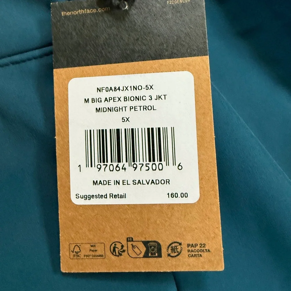 The North Face Apex Bionic 3 Softshell Jacket Midnight Petrol Mens 5X NF0A84JX